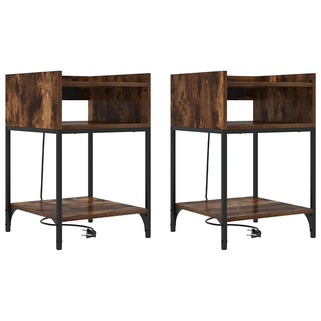 vidaXL Nachttisch mit Regal 2 pcs Geräucherte Eiche 40 x 40 x 61 cm