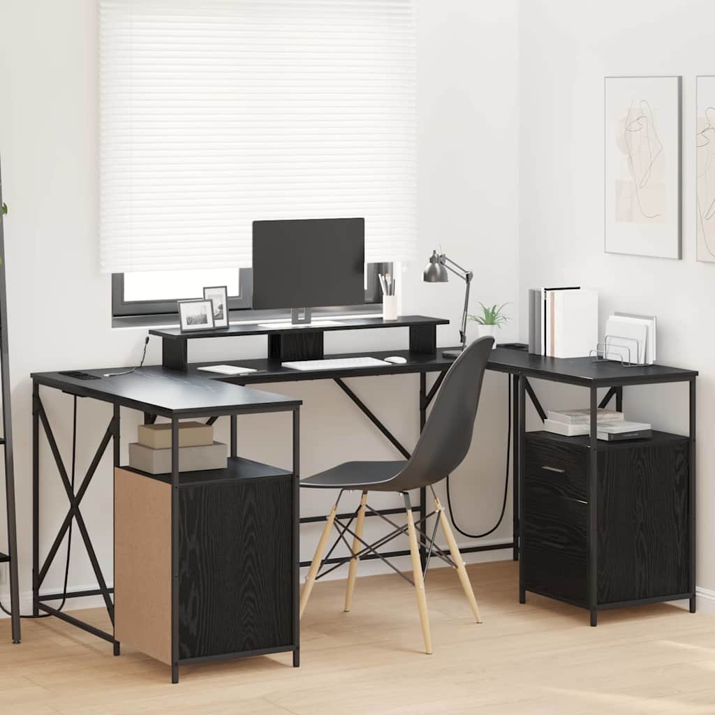 vidaXL Schreibtisch mit Regal Schwarz Eichen-Optik 182 x 101 x 87,5 cm