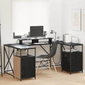 vidaXL Schreibtisch mit Regal Schwarz Eichen-Optik 182 x 101 x 87,5 cm