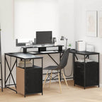 vidaXL Schreibtisch mit Regal Schwarz Eichen-Optik 182 x 101 x 87,5 cm