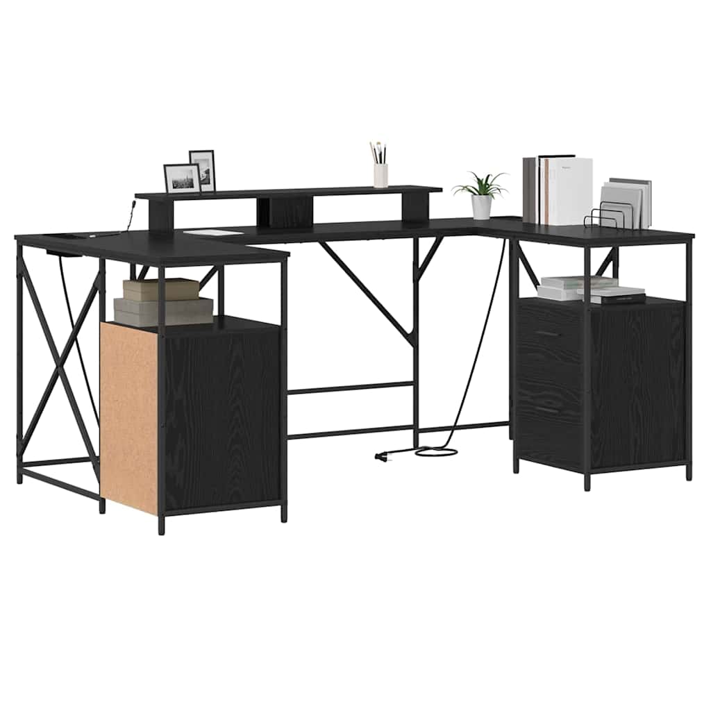 vidaXL Schreibtisch mit Regal Schwarz Eichen-Optik 182 x 101 x 87,5 cm