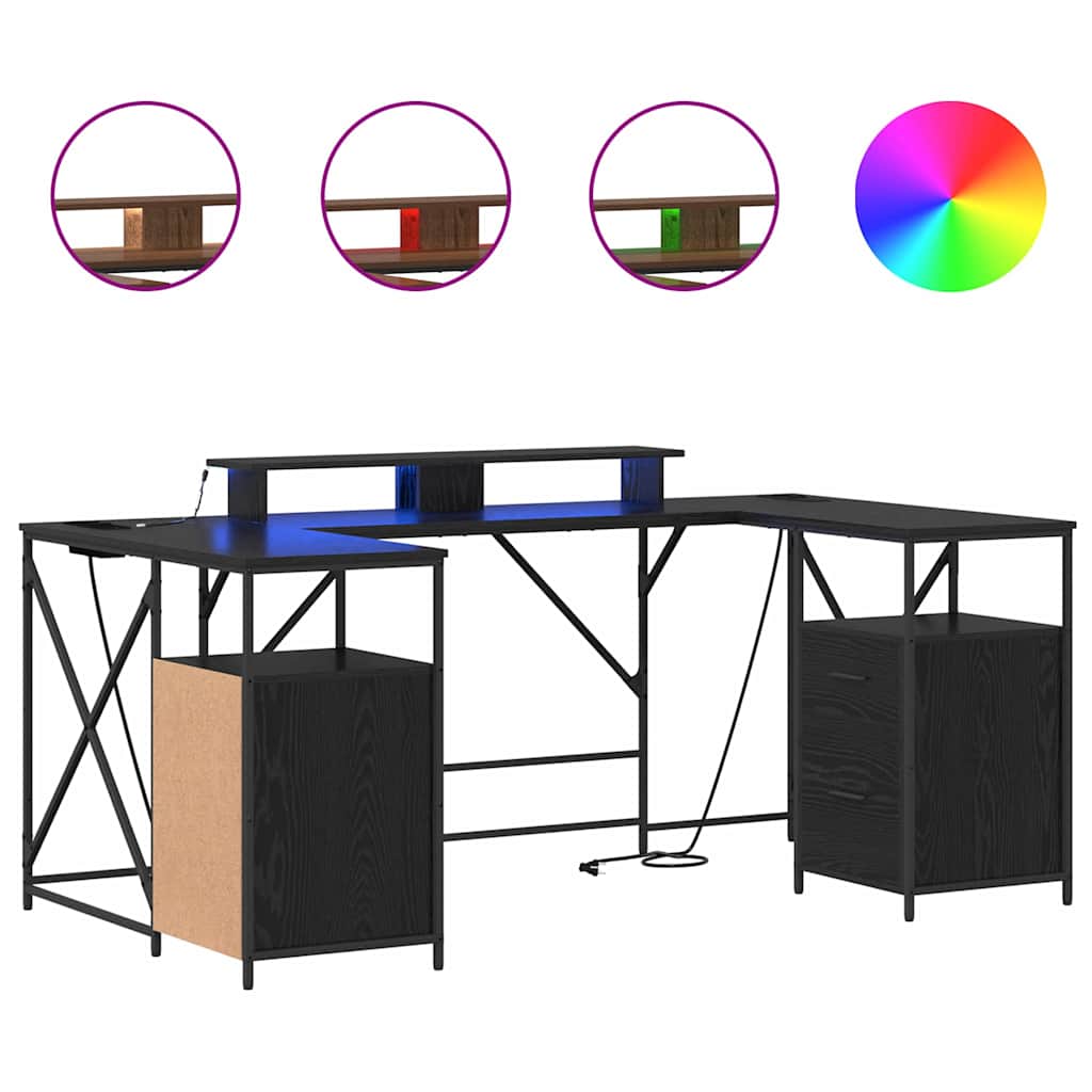 vidaXL Schreibtisch mit Regal Schwarz Eichen-Optik 182 x 101 x 87,5 cm