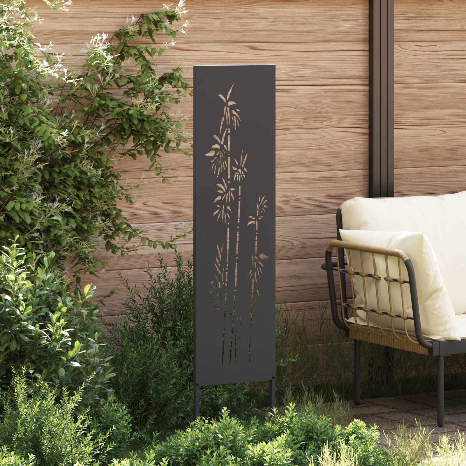 vidaXL Garten Sichtschutz-Leinwand Floral Schwarz 32 x 140 cm