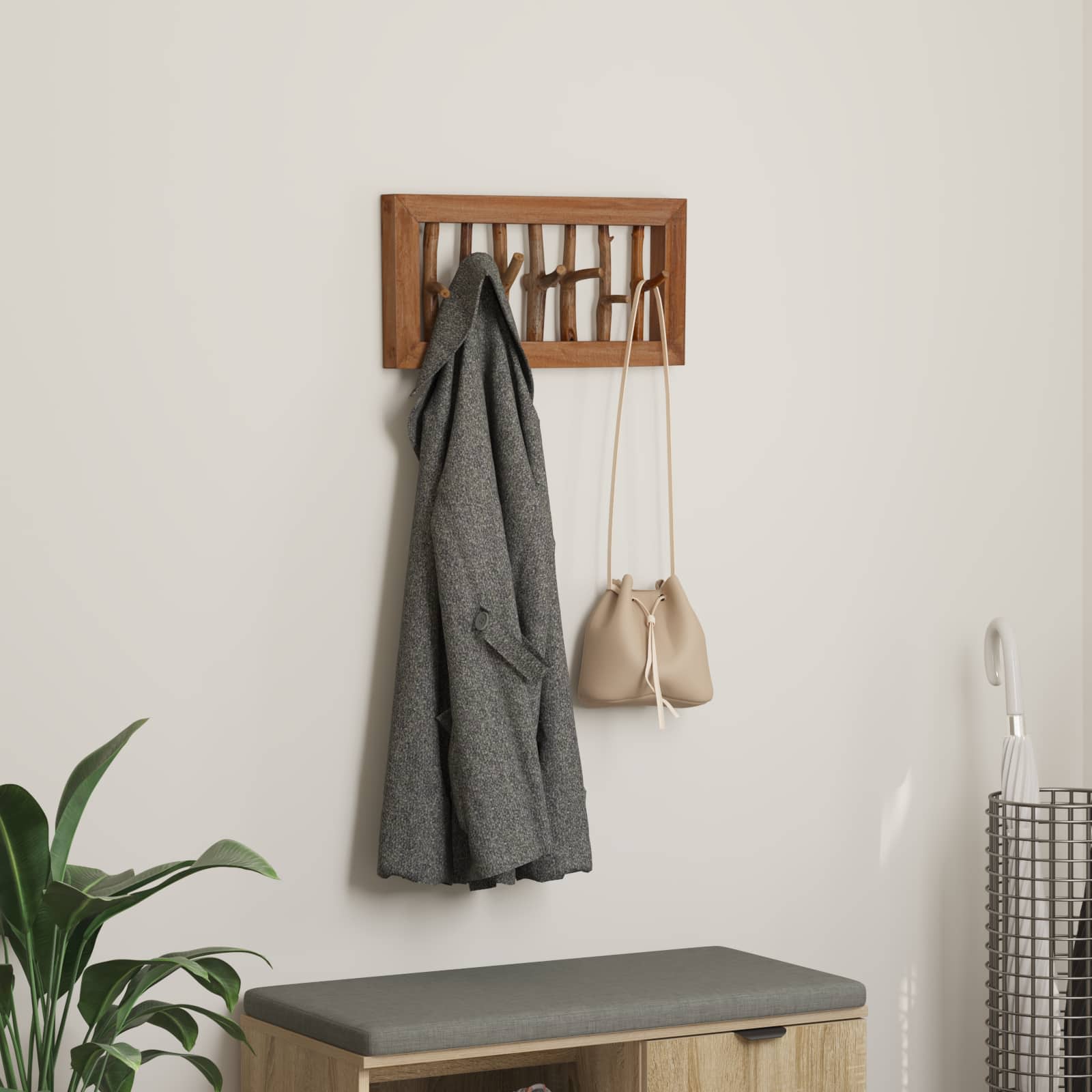 vidaXL Mantelhaken Natur 50 x 10 x 25 cm Massives Mahagoni Holz