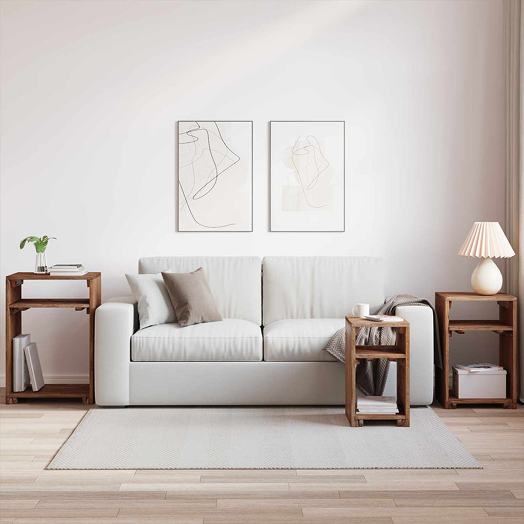 vidaXL Akzenttisch mit Regal 3 pcs Braun Massives Mahagoni Holz