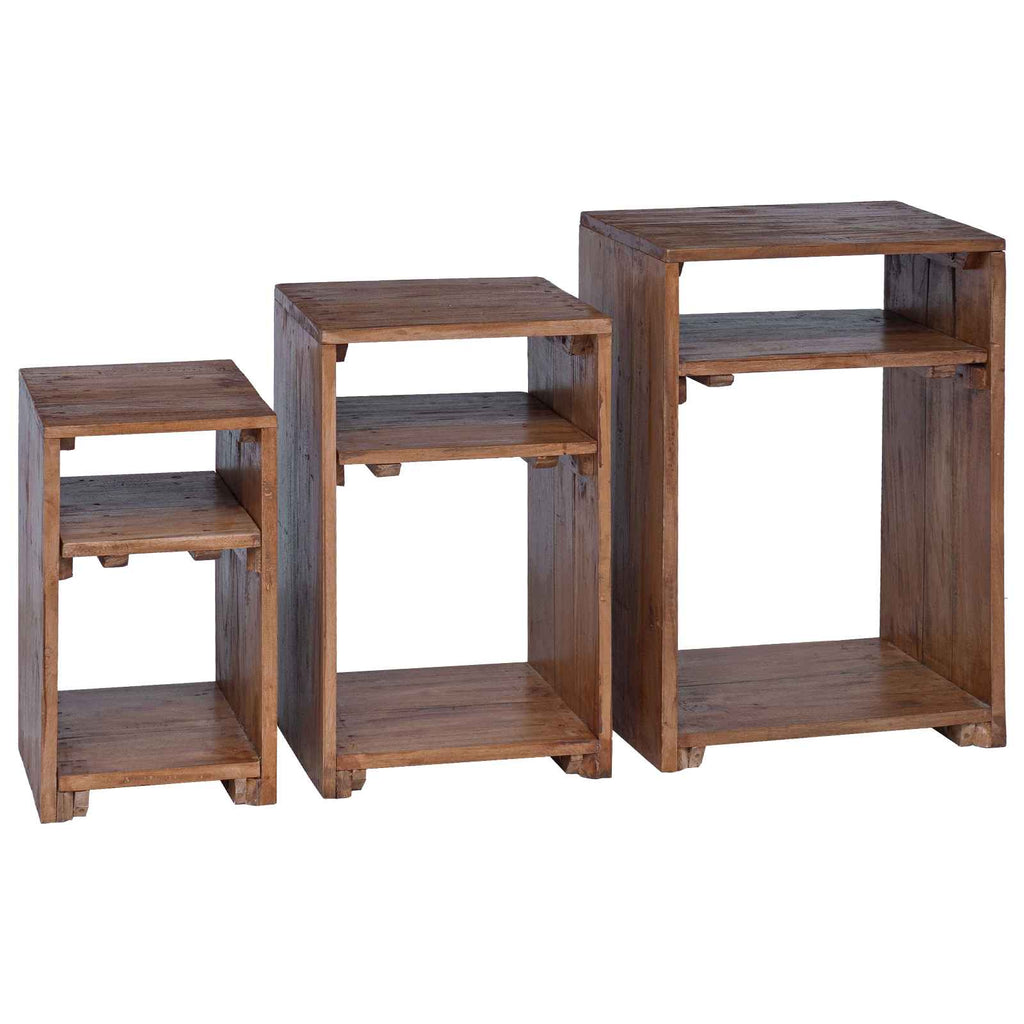 vidaXL Akzenttisch mit Regal 3 pcs Braun Massives Mahagoni Holz