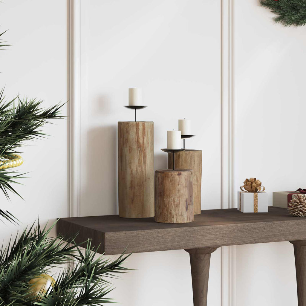 vidaXL Kerzenhalter 3 pcs Natur Massivholz Teak