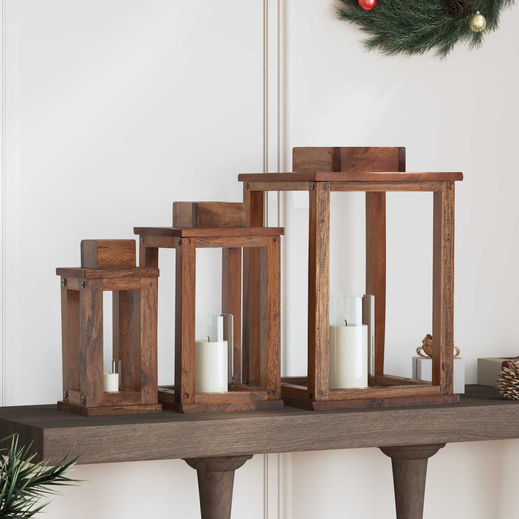 vidaXL Laterne 3 pcs Natur Mahagoni Holz