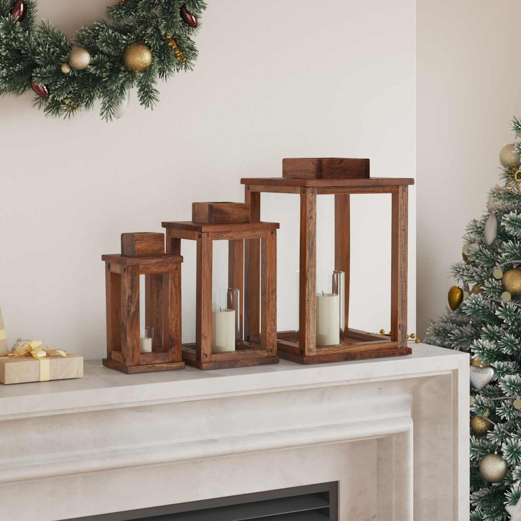 vidaXL Laterne 3 pcs Natur Mahagoni Holz