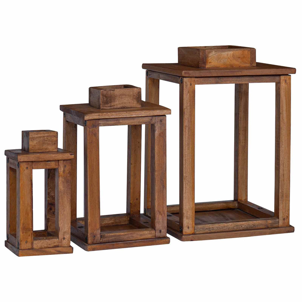 vidaXL Laterne 3 pcs Natur Mahagoni Holz
