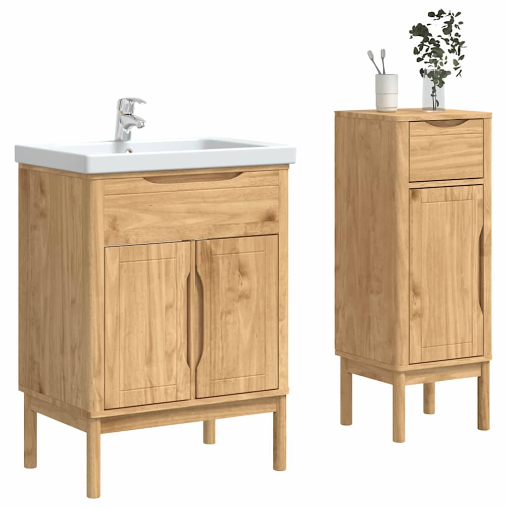 vidaXL Badezimmermöbel-Set FLORO 2 pcs Wachsbraun Massivholz Kiefer