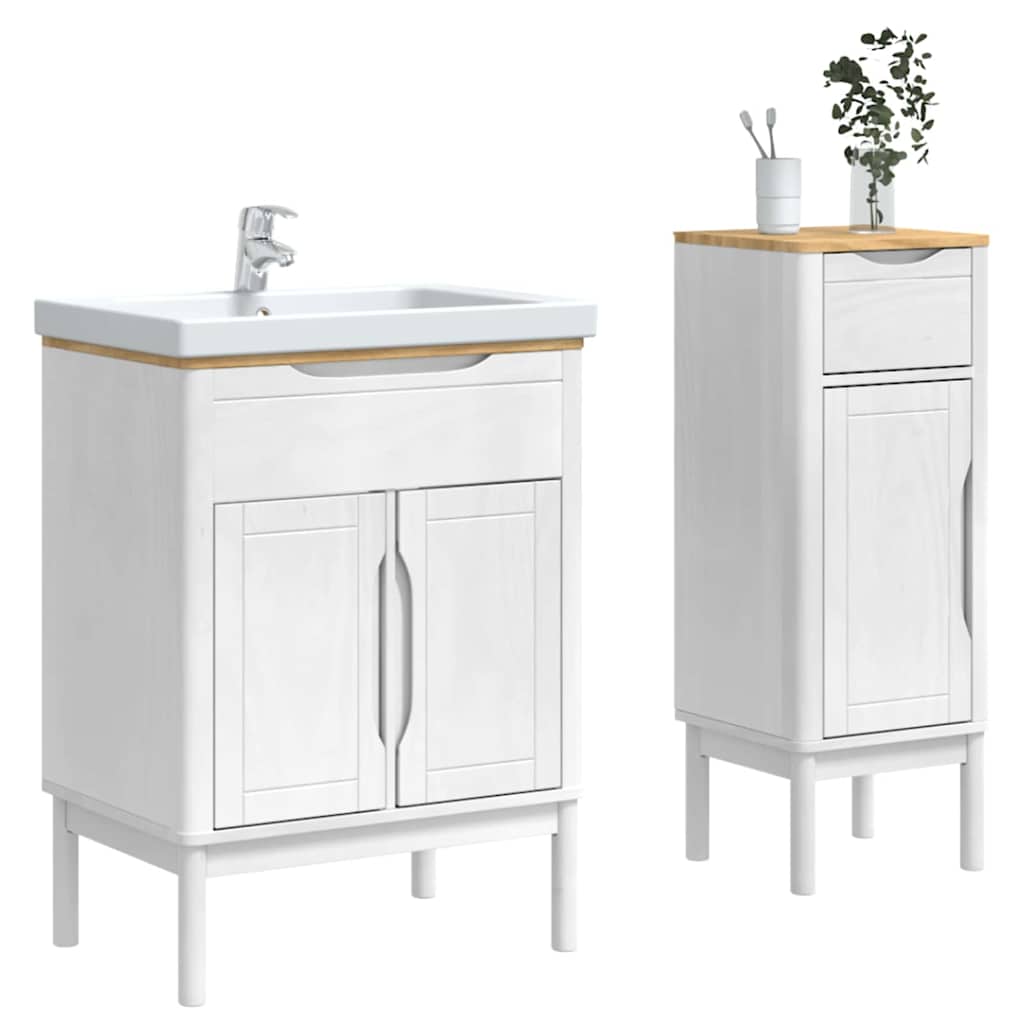 vidaXL Badezimmermöbel-Set mit Tür FLORO 2 pcs Weiß Massivholz Kiefer