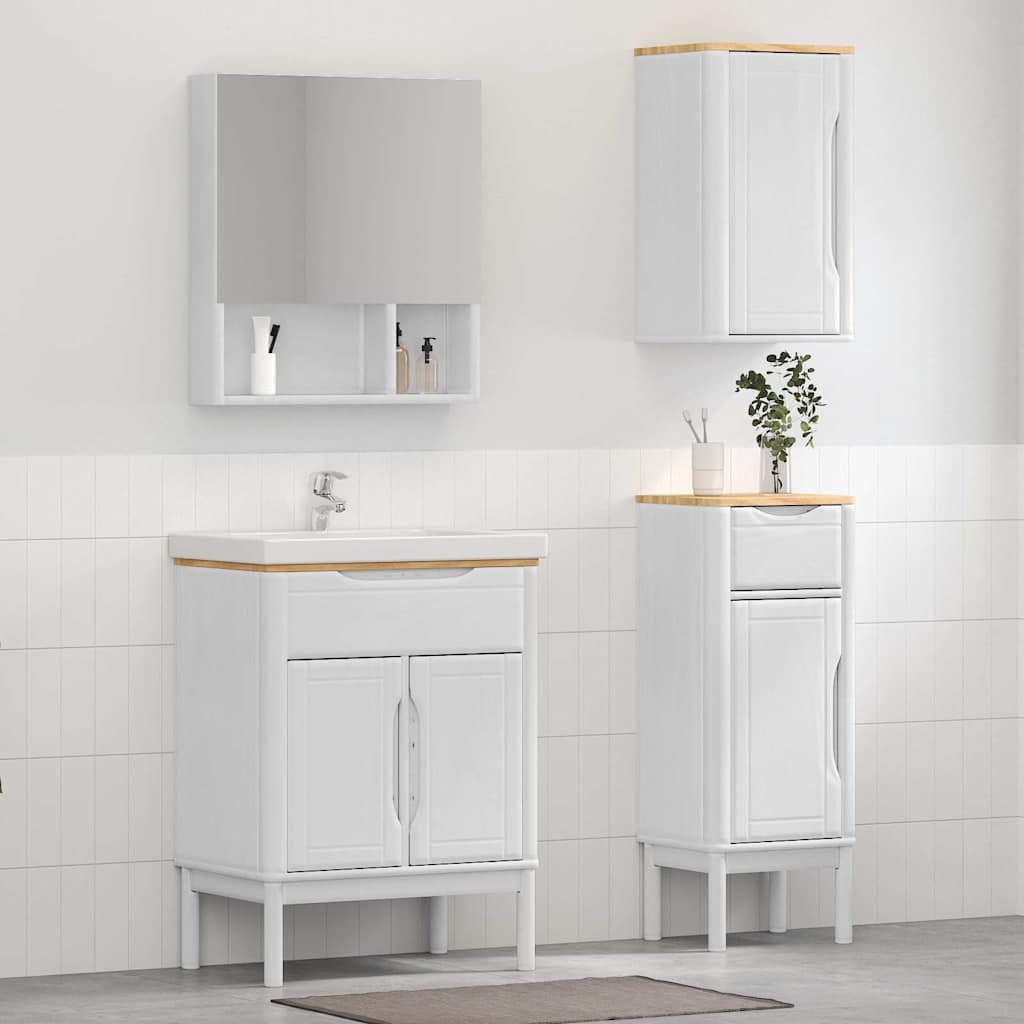 vidaXL Badezimmermöbel-Set mit Tür FLORO 3 pcs Weiß Massivholz Kiefer
