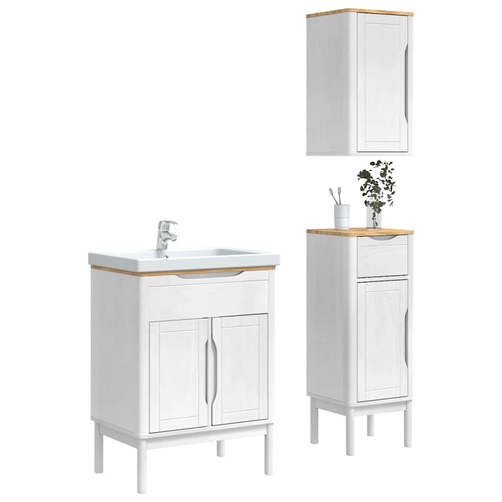 vidaXL Badezimmermöbel-Set mit Tür FLORO 3 pcs Weiß Massivholz Kiefer