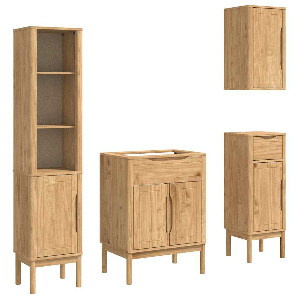 vidaXL Badezimmermöbel-Set FLORO 4 pcs Wachsbraun Massivholz Kiefer
