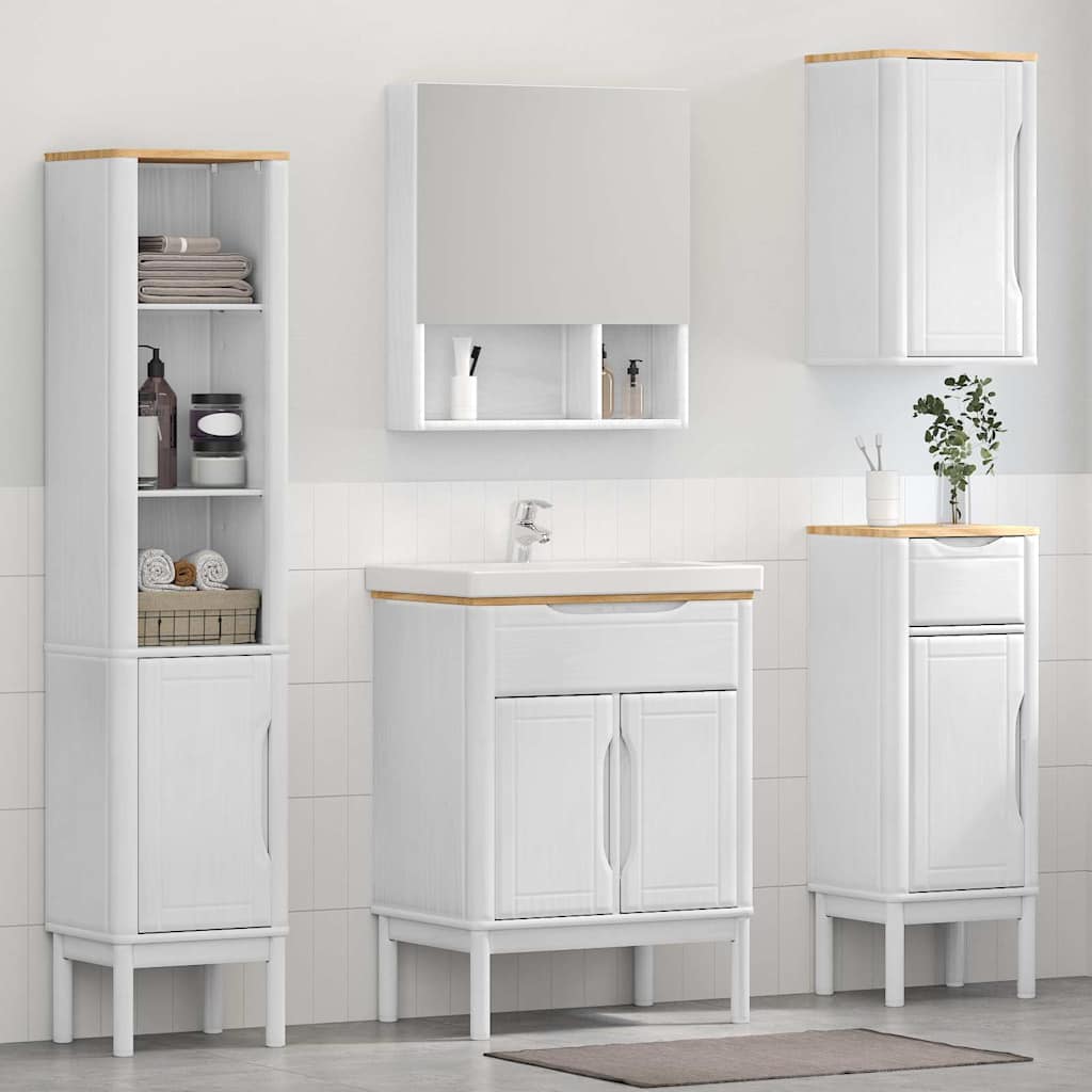 vidaXL Badezimmermöbel-Set mit Tür FLORO 4 pcs Weiß Massivholz Kiefer