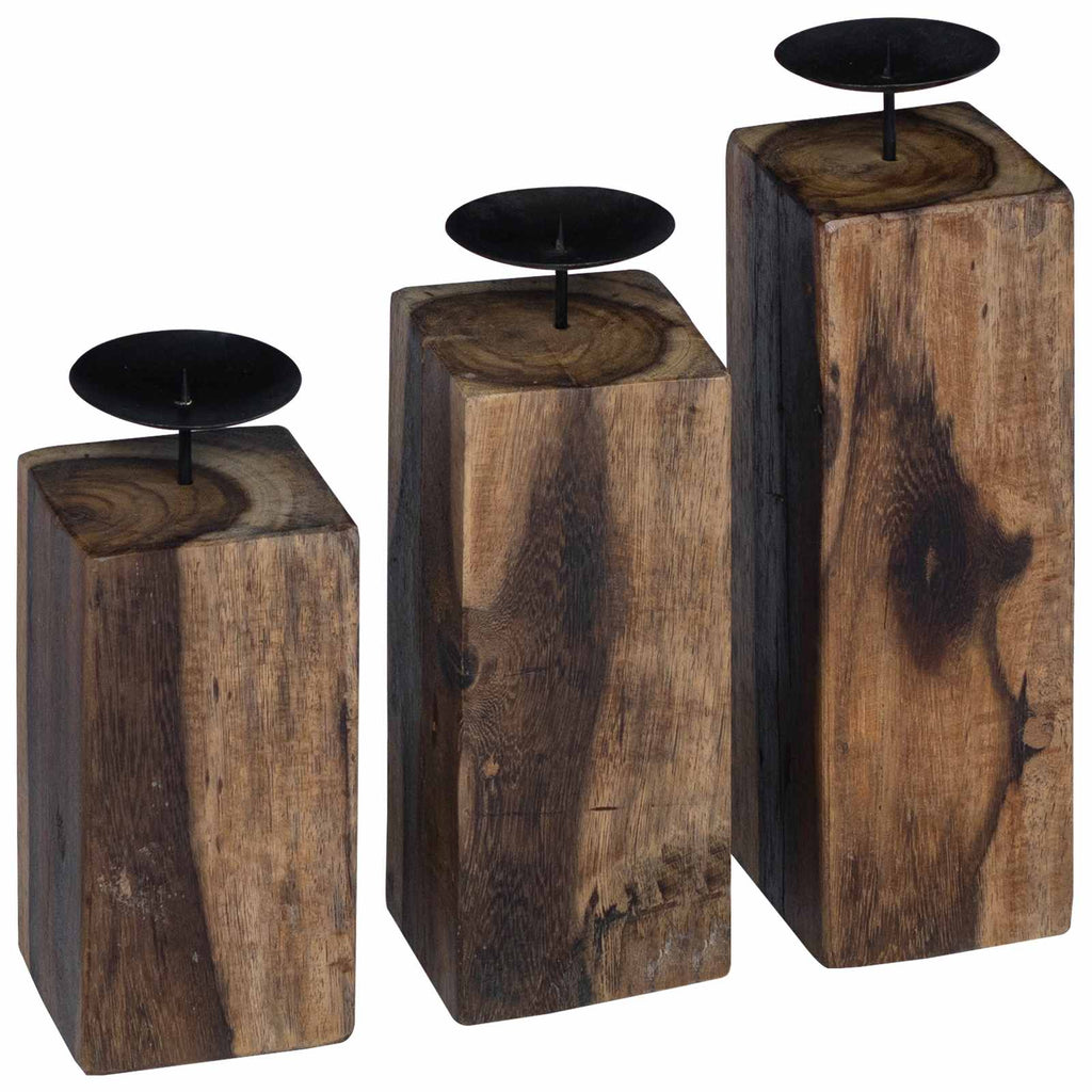vidaXL Kerzenhalter 3 pcs Natur Massivholz Altholz