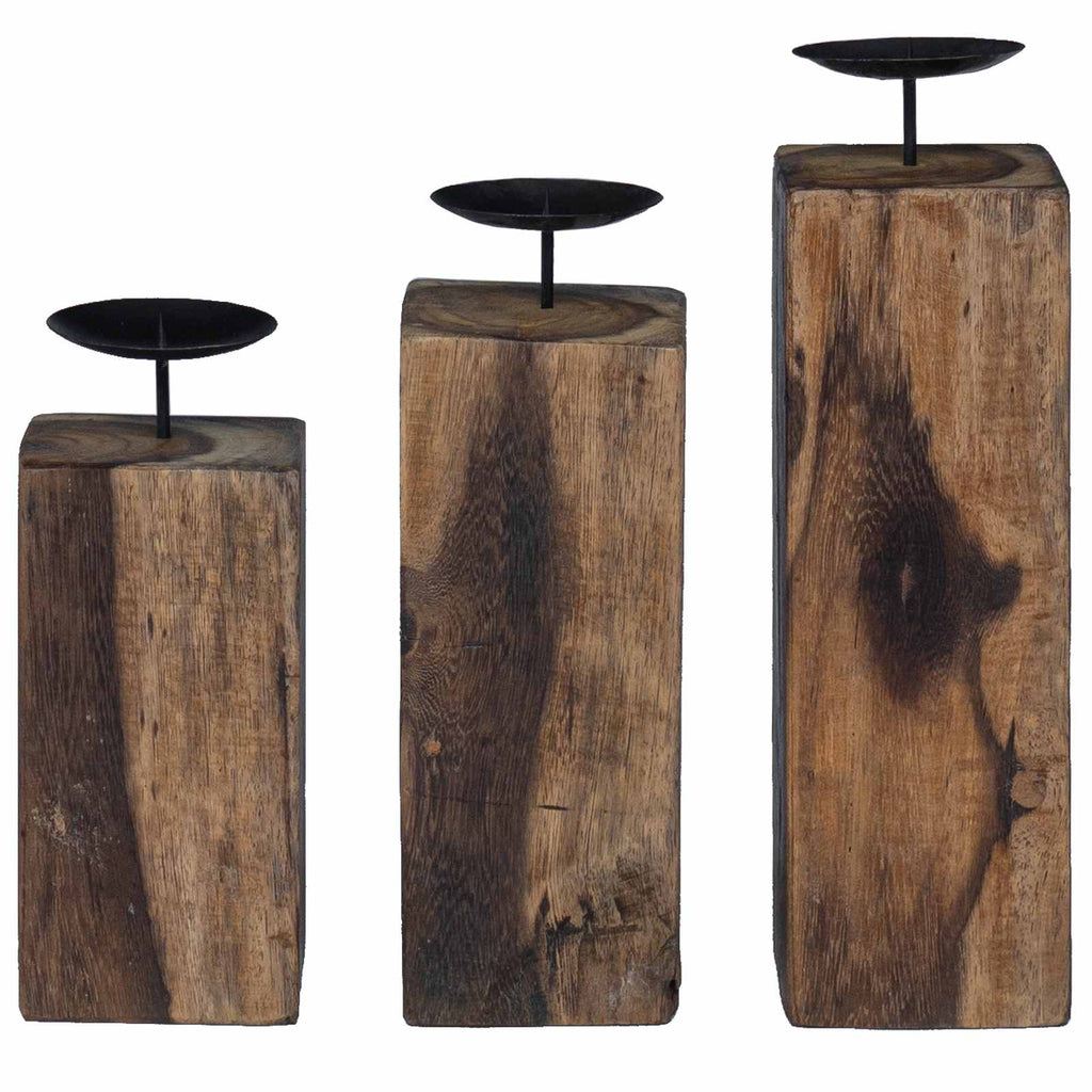 vidaXL Kerzenhalter 3 pcs Natur Massivholz Altholz