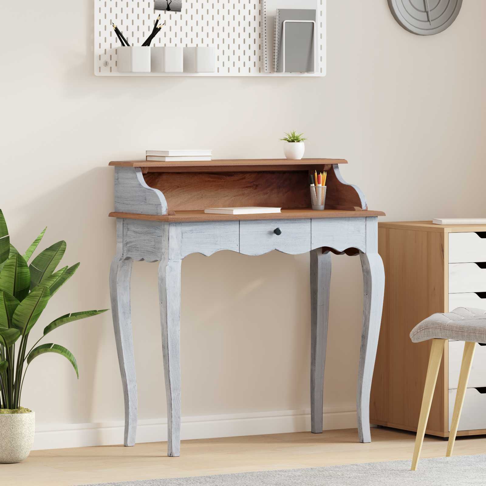 vidaXL Schreibtisch Braun und Weiß 80 x 40 x 92 cm Massivholz Mahagoni