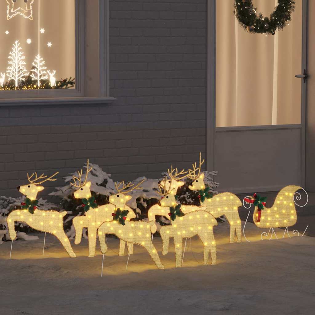 vidaXL LED Rentiere 7 pcs Gold Stoff