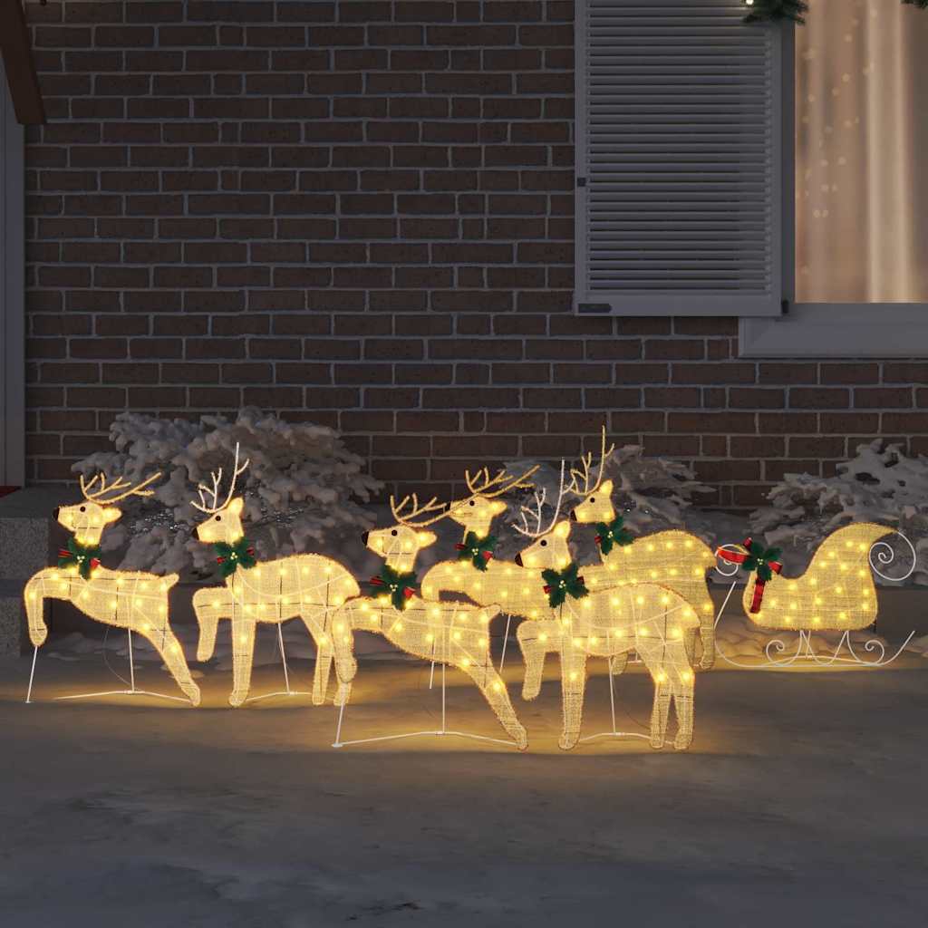 vidaXL LED Rentiere 7 pcs Gold Stoff