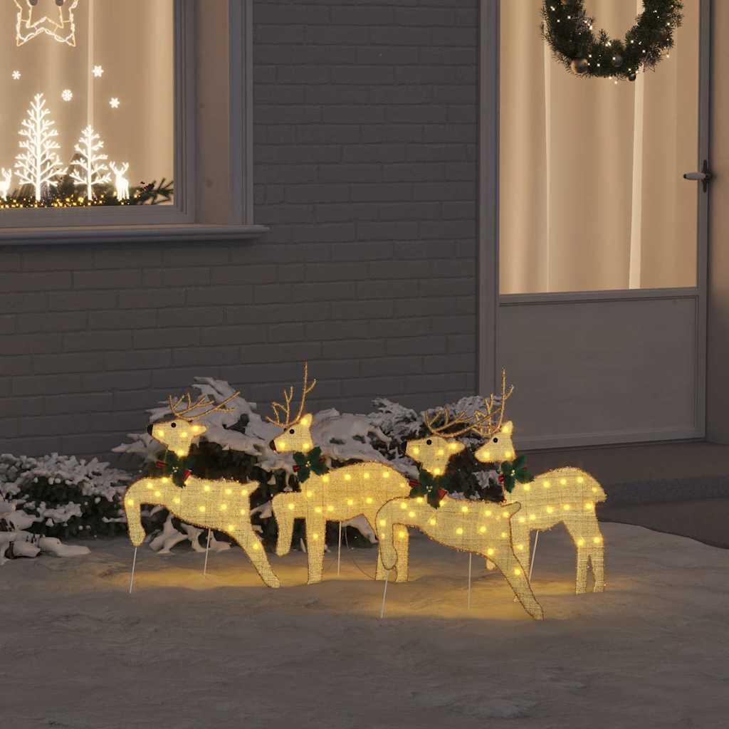 vidaXL LED Rentiere 4 pcs Gold Stoff