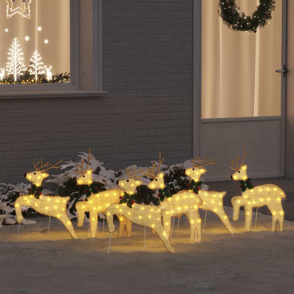 vidaXL LED Rentiere 6 pcs Gold Stoff