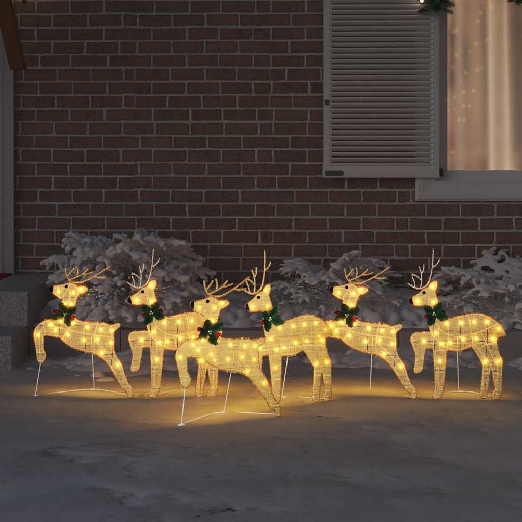 vidaXL LED Rentiere 6 pcs Gold Stoff