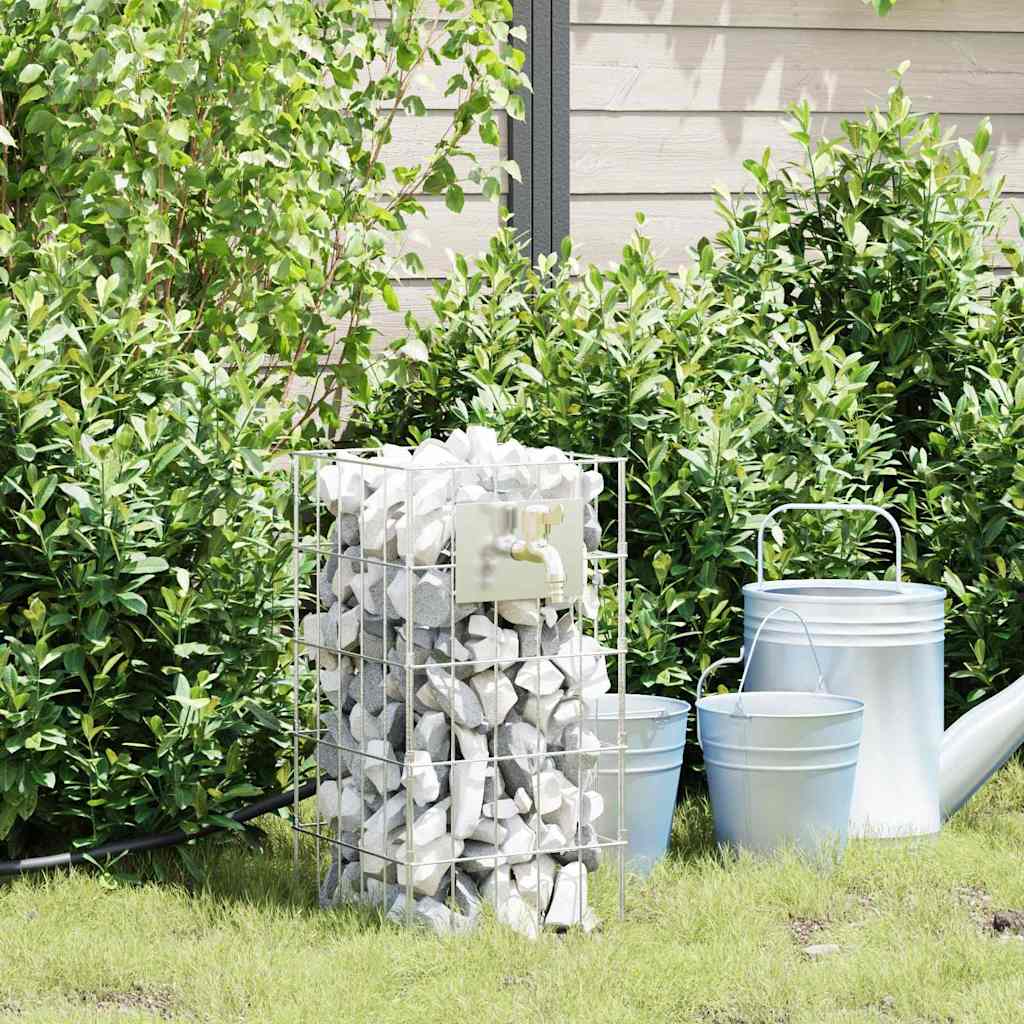 vidaXL Gabionen Wasserhahn Silber 26 x 25 x 50 cm Edelstahl
