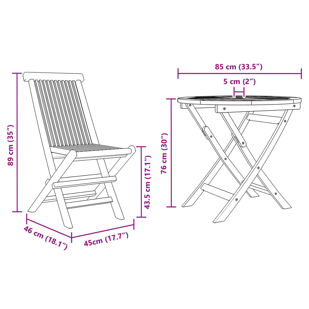 vidaXL Garten Essgruppe 3 pcs Braun Massivholz Akazie