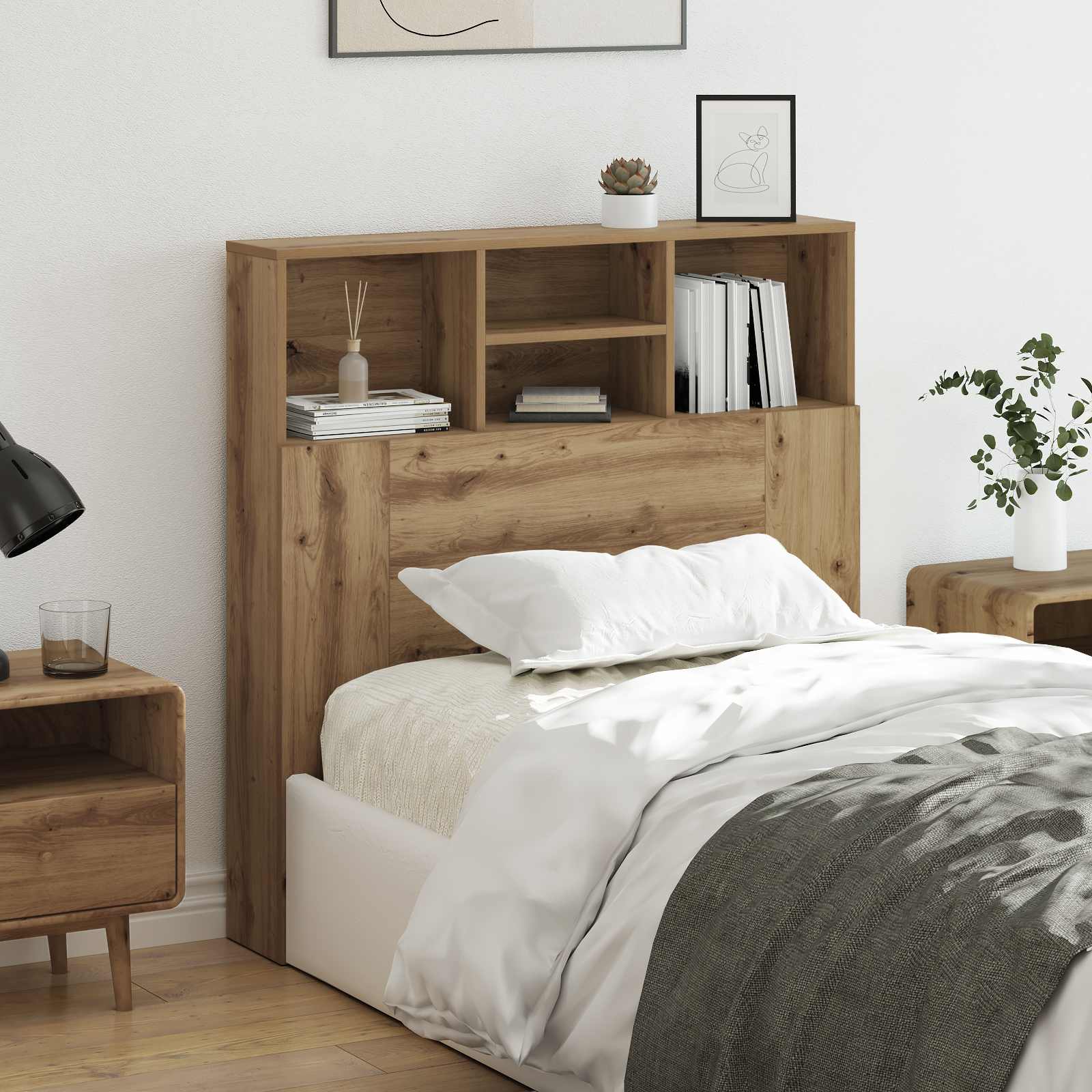 vidaXL Kopfteil Schrank mit Regal Artisan-Eiche 100 x 19 x 103,5 cm