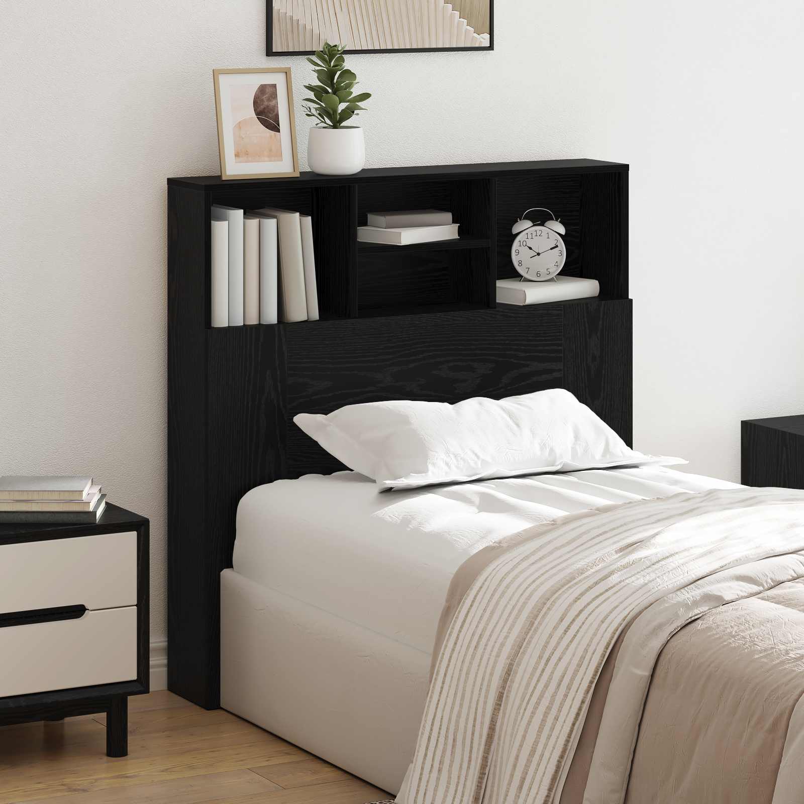 vidaXL Kopfteil Schrank Schwarz Eichen-Optik 100 x 19 x 103,5 cm