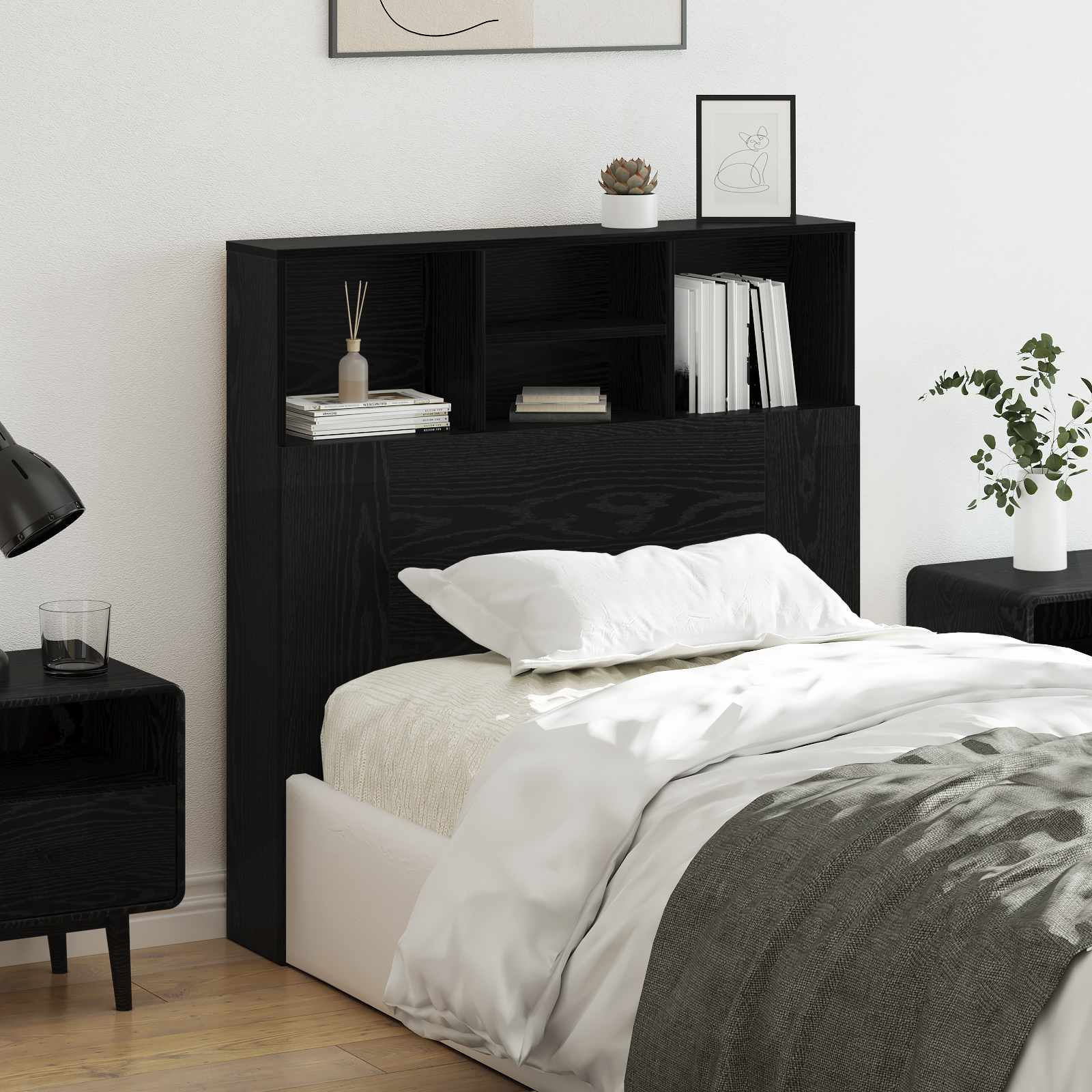 vidaXL Kopfteil Schrank Schwarz Eichen-Optik 100 x 19 x 103,5 cm