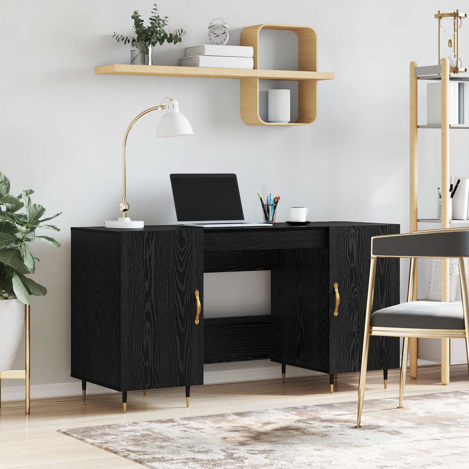 vidaXL Schreibtisch mit Regal Schwarz Eichen-Optik 140 x 50 x 75 cm