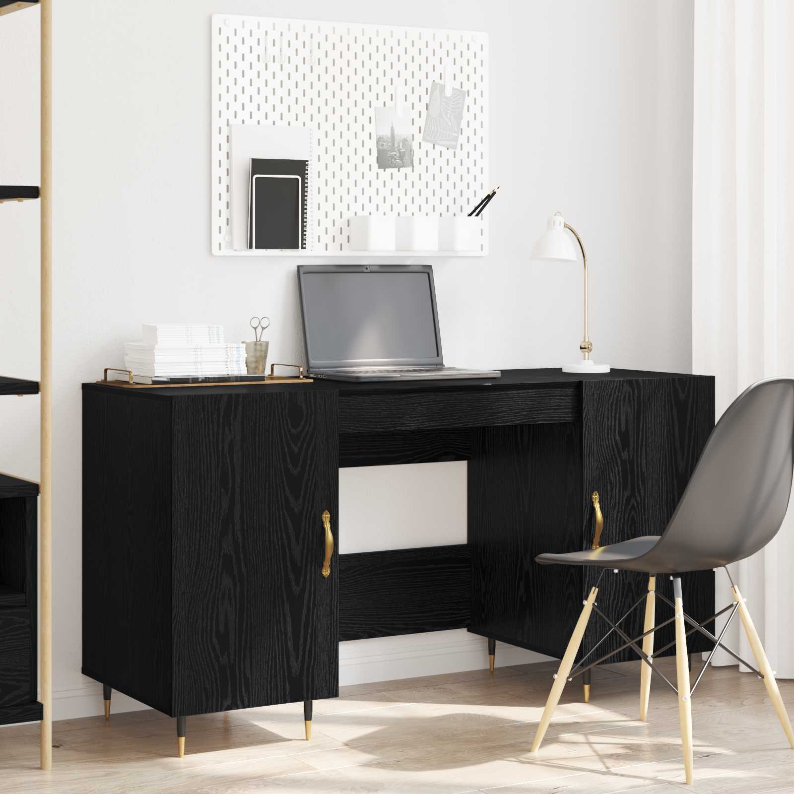 vidaXL Schreibtisch mit Regal Schwarz Eichen-Optik 140 x 50 x 75 cm