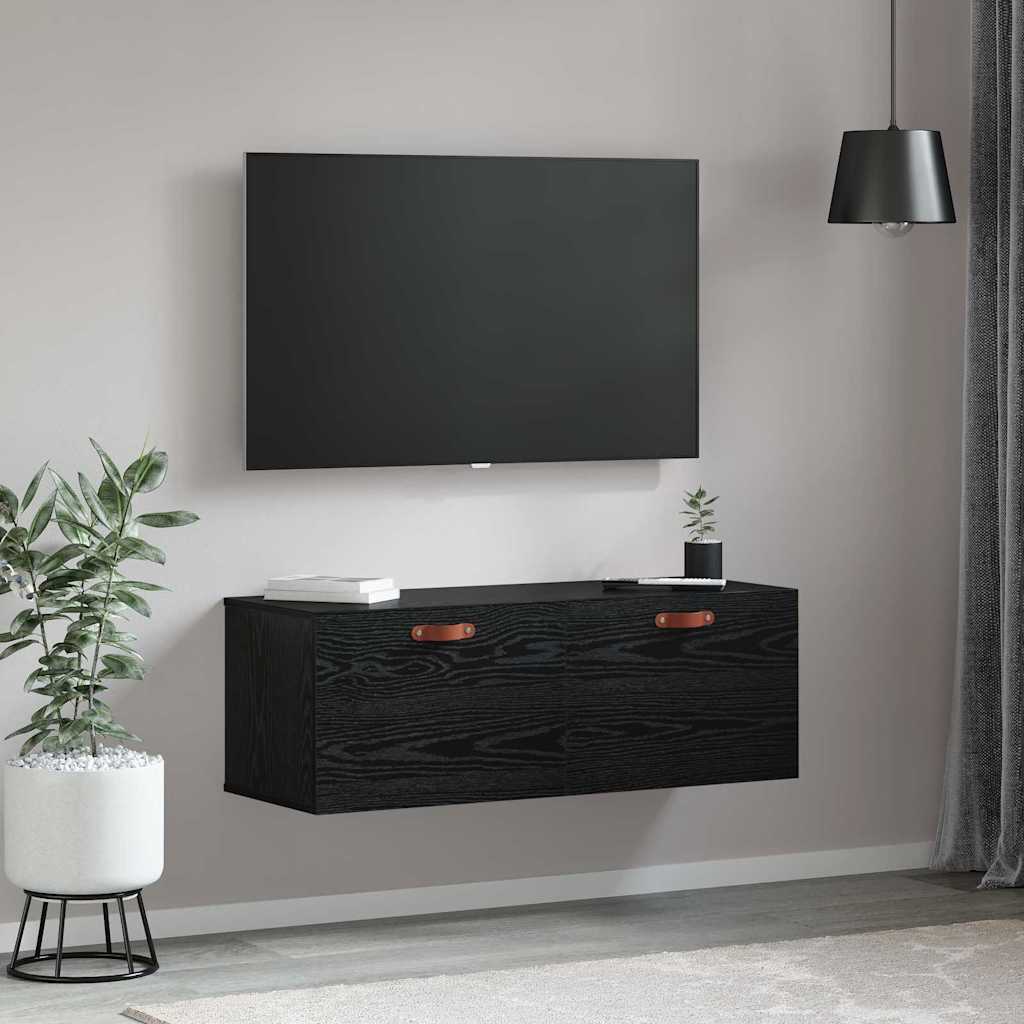vidaXL Wandschrank Schwarz Eichen-Optik 100 x 36,5 x 35 cm