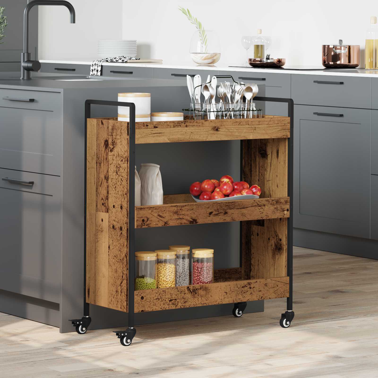 vidaXL Küchentrolley Altholz 70 x 30 x 82 cm Holzwerkstoff