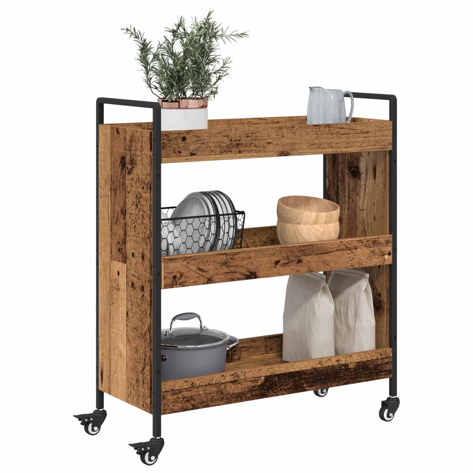 vidaXL Küchentrolley Altholz 70 x 30 x 82 cm Holzwerkstoff
