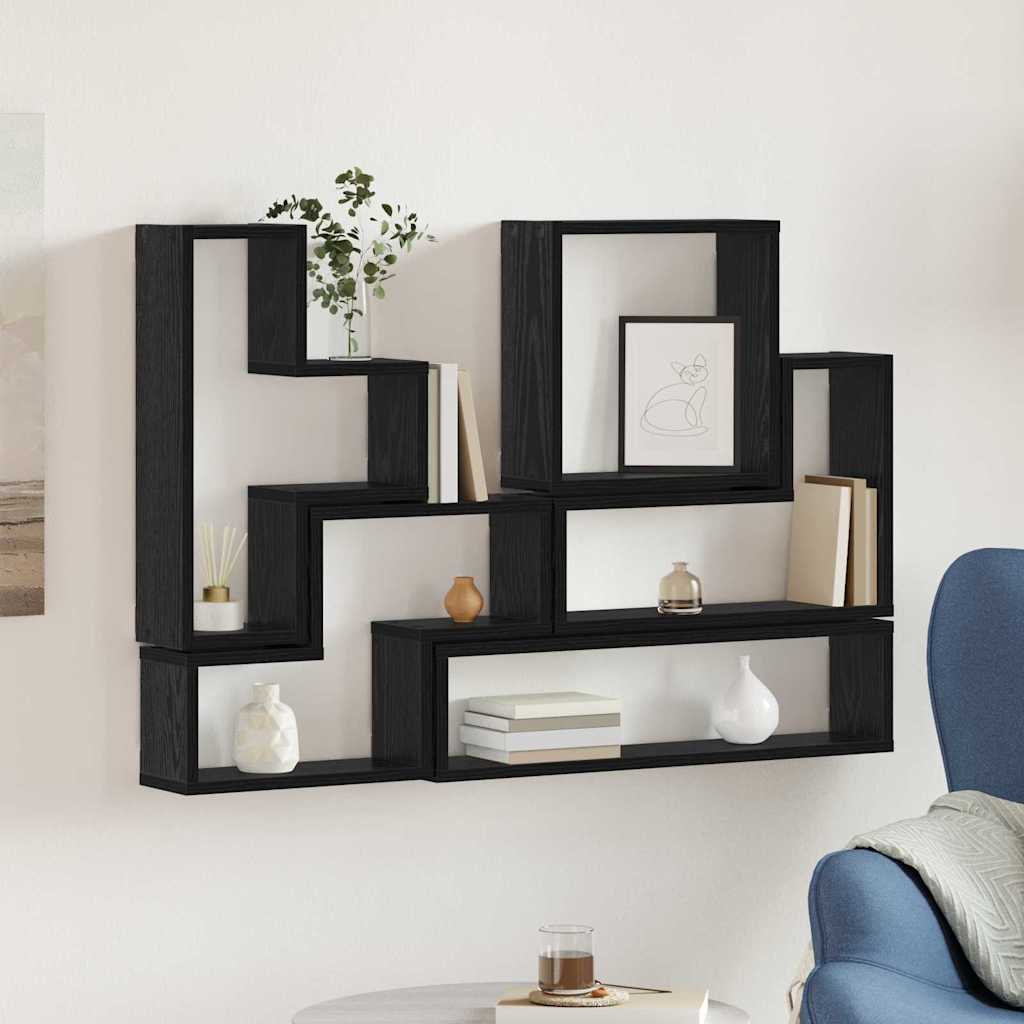 vidaXL Wandregal Wandmontiert Schwarz Eichen-Optik 96 x 12 x 64 cm
