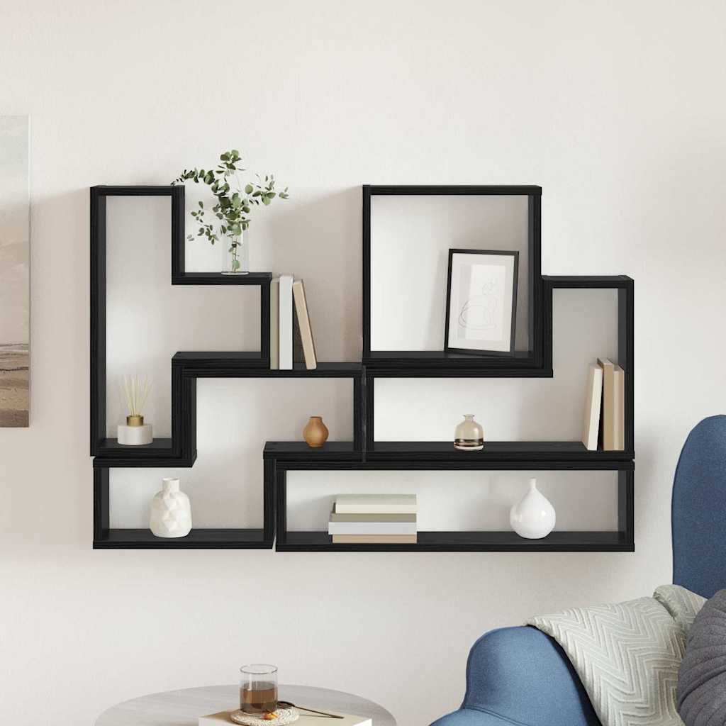 vidaXL Wandregal Wandmontiert Schwarz Eichen-Optik 96 x 12 x 64 cm
