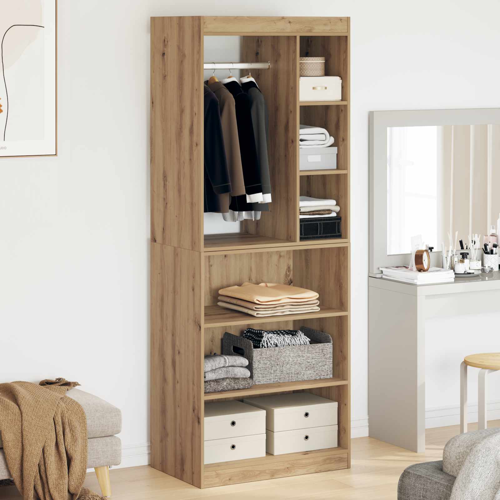 vidaXL Kleiderschrank mit Regal Artisan-Eiche 77 x 48 x 102 cm