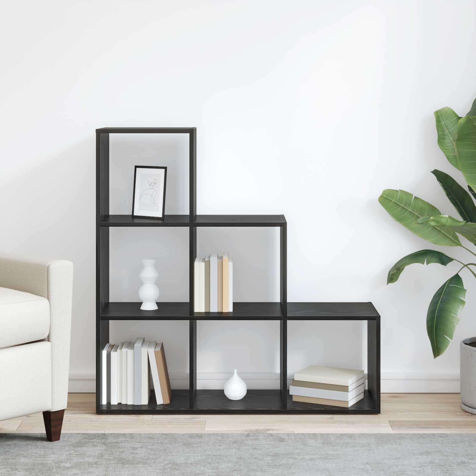 vidaXL Raumteiler Bücherregal Schwarz Eichen-Optik 99 x 29 x 99 cm
