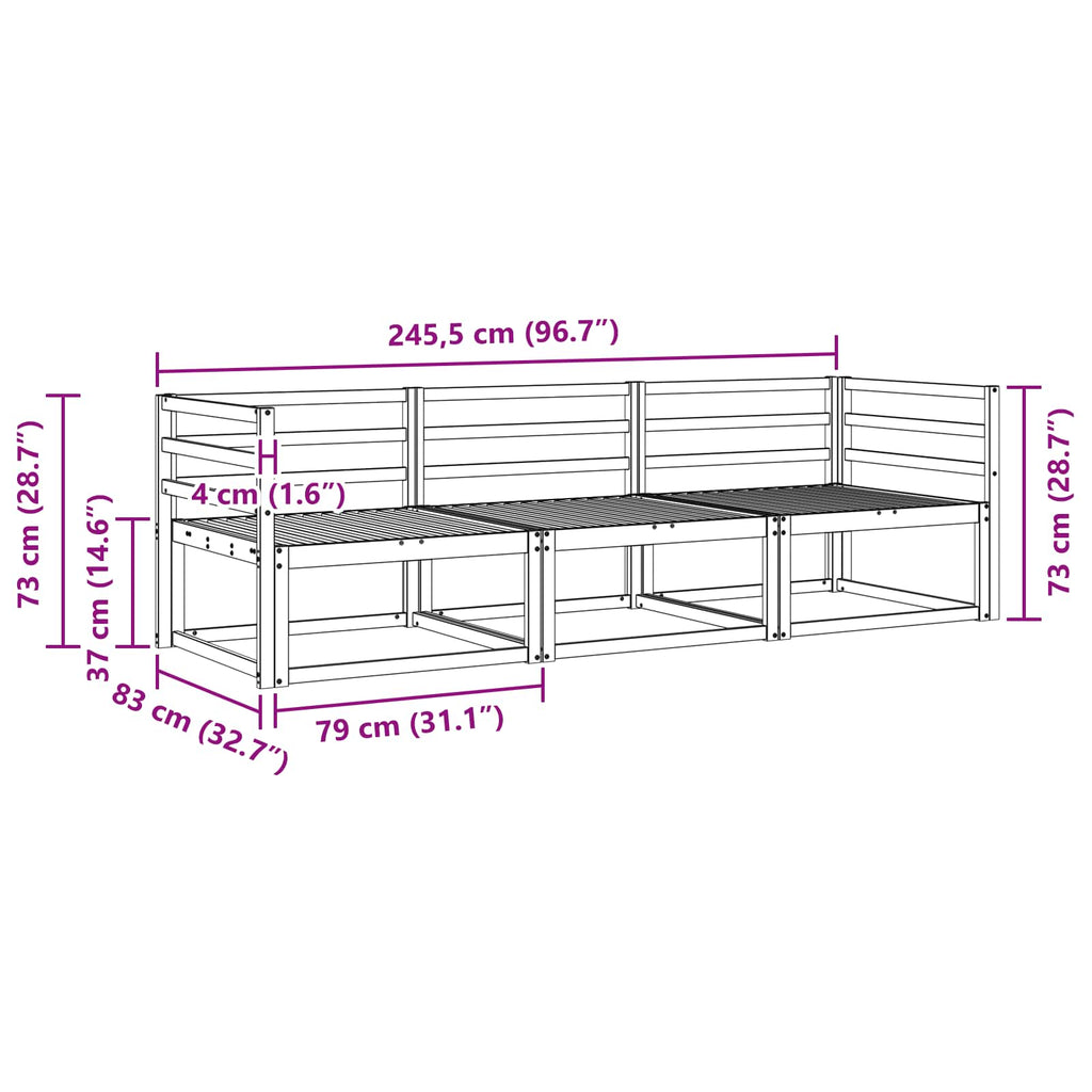 vidaXL Outdoor-Sofagarnitur 3 pcs Weiß 245,5 x 83 x 73 cm