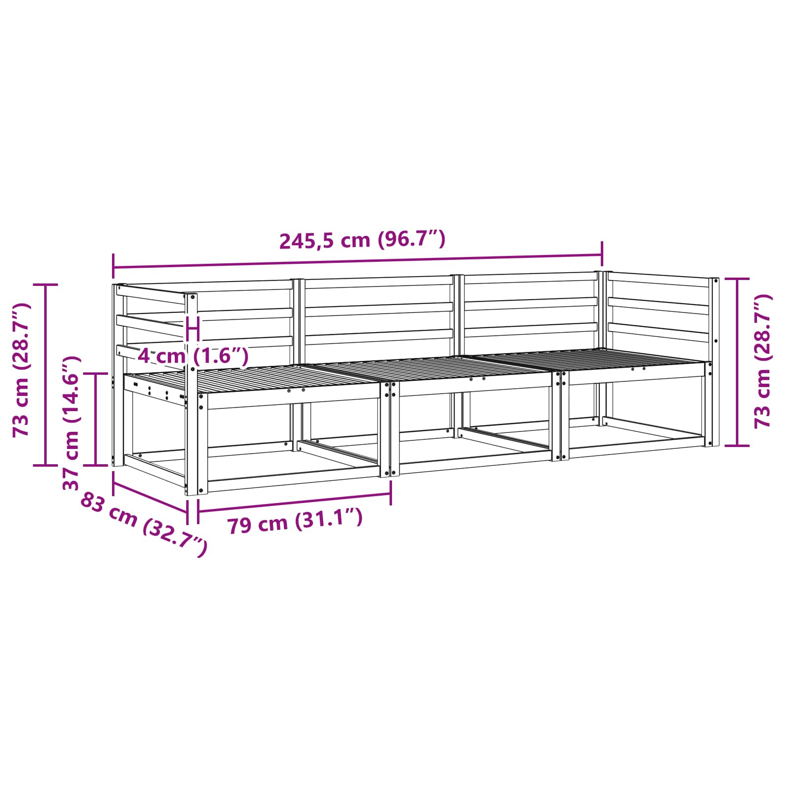 vidaXL Outdoor-Sofagarnitur 3 pcs Weiß 245,5 x 83 x 73 cm