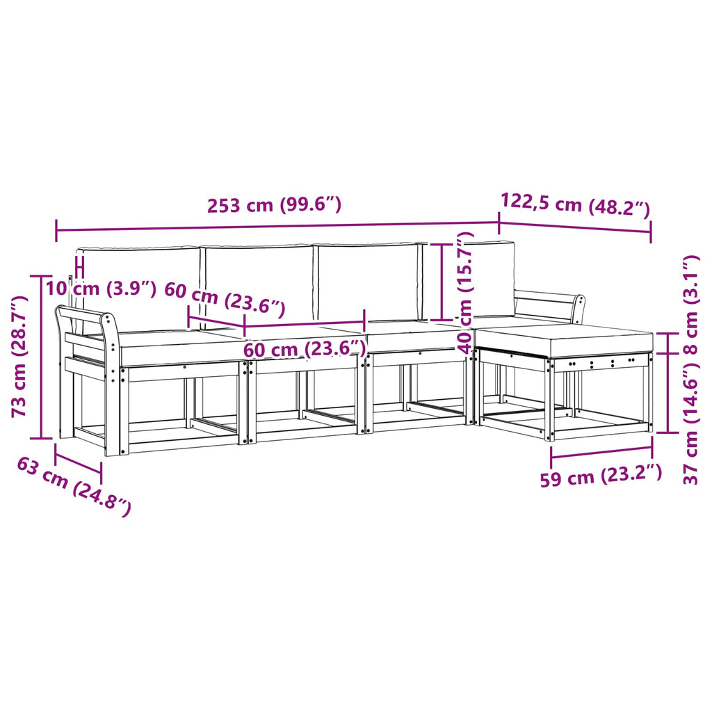 vidaXL Outdoor-Sofagarnitur mit Kissen 5 pcs Massivholz Akazie