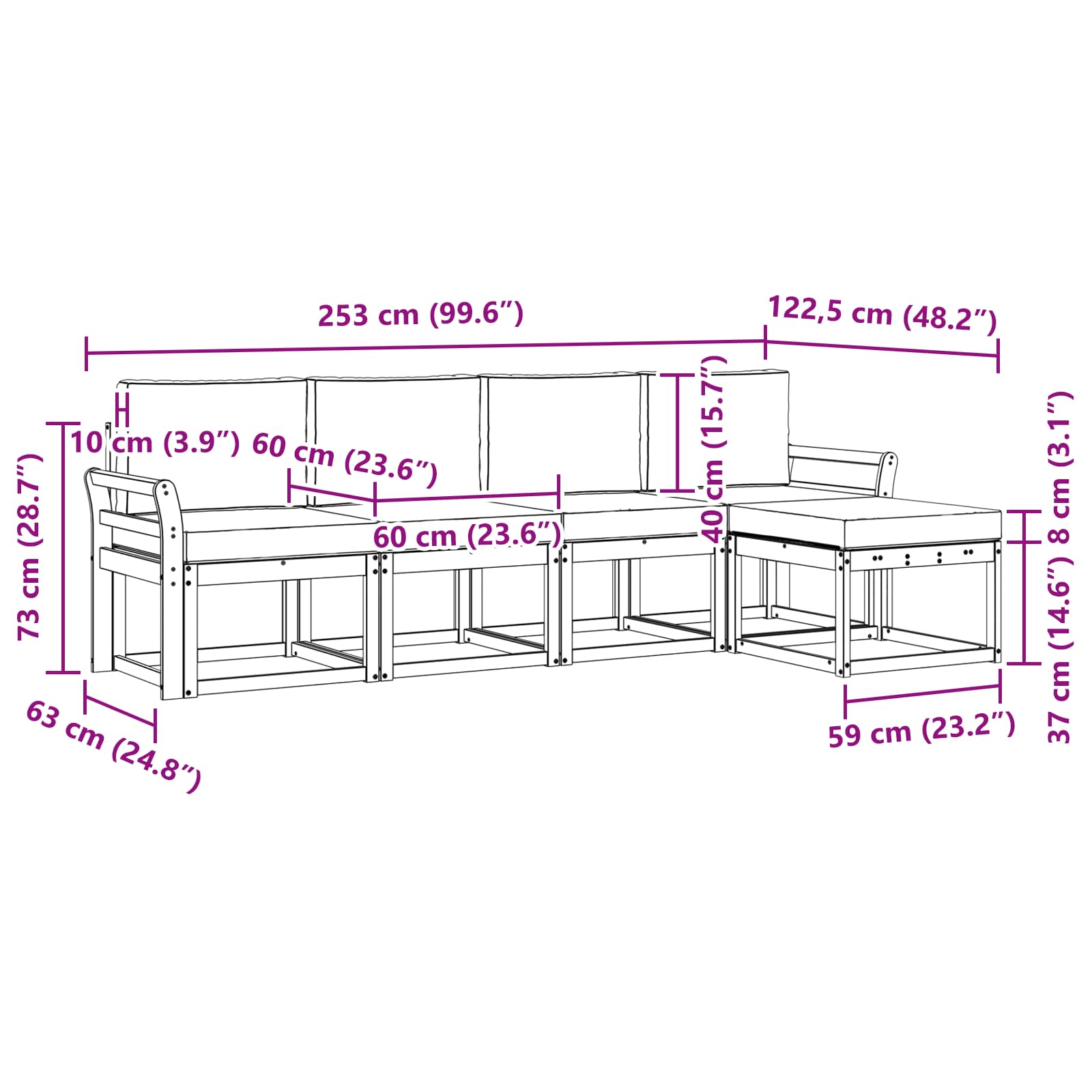 vidaXL Outdoor-Sofagarnitur mit Kissen 5 pcs Massivholz Akazie