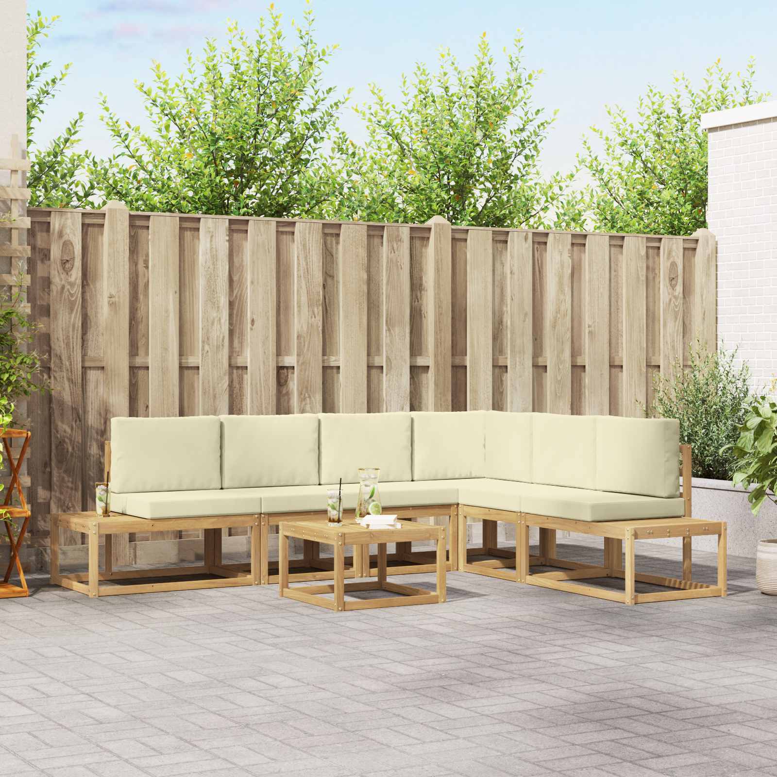 vidaXL Outdoor-Sofagarnitur 5 Stück Weiß und Creme Polyester