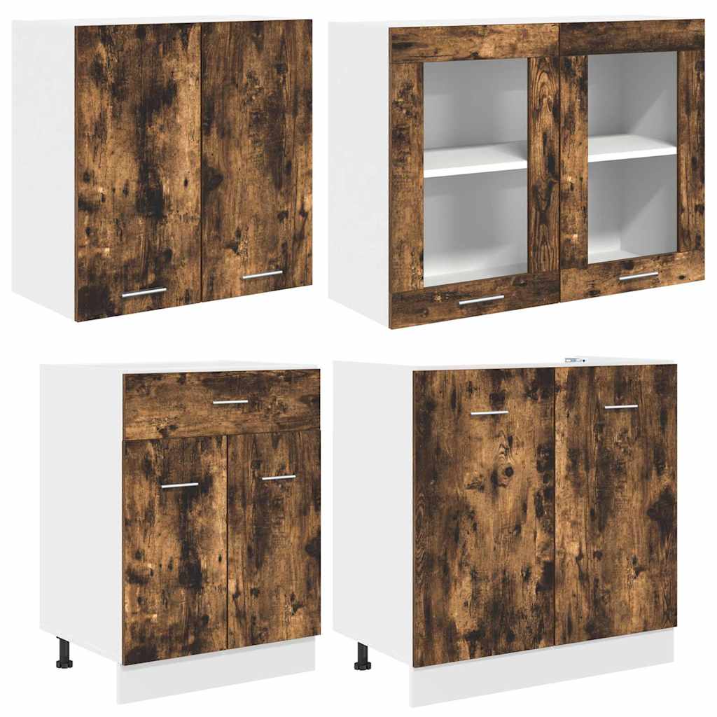 vidaXL Kücheneinheit Lyon 4 pcs Geräucherte Eiche Holzwerkstoff