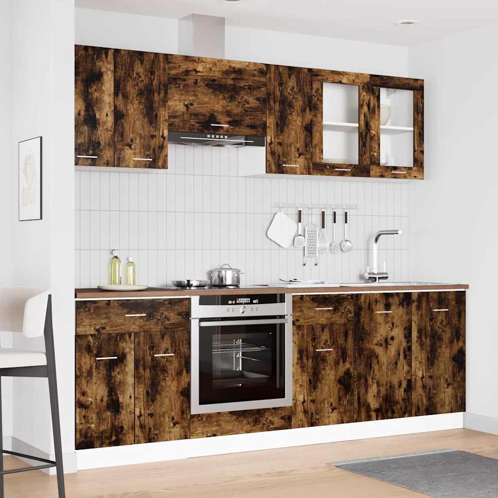 vidaXL Küchenschrank-Set mit Tür Lyon 8 pcs Räuchereiche Holzwerkstoff