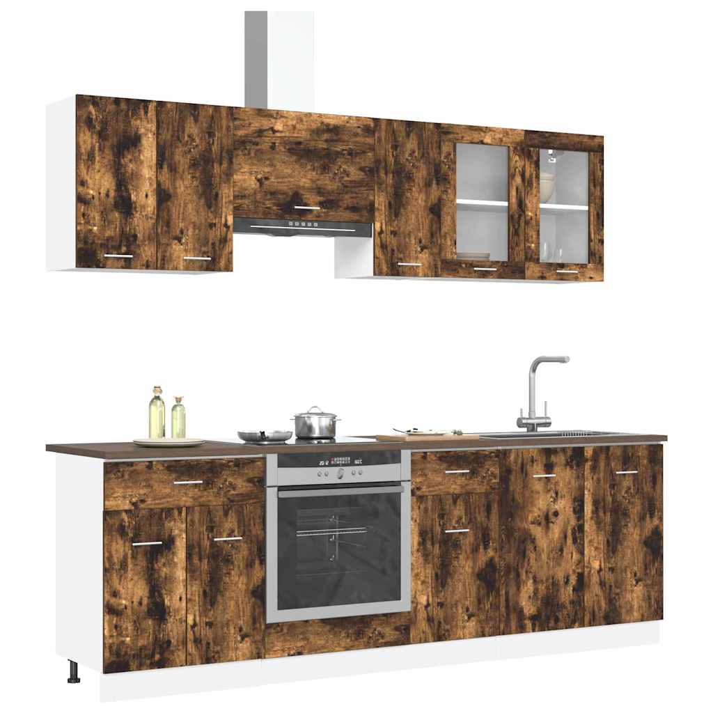 vidaXL Küchenschrank-Set mit Tür Lyon 8 pcs Räuchereiche Holzwerkstoff